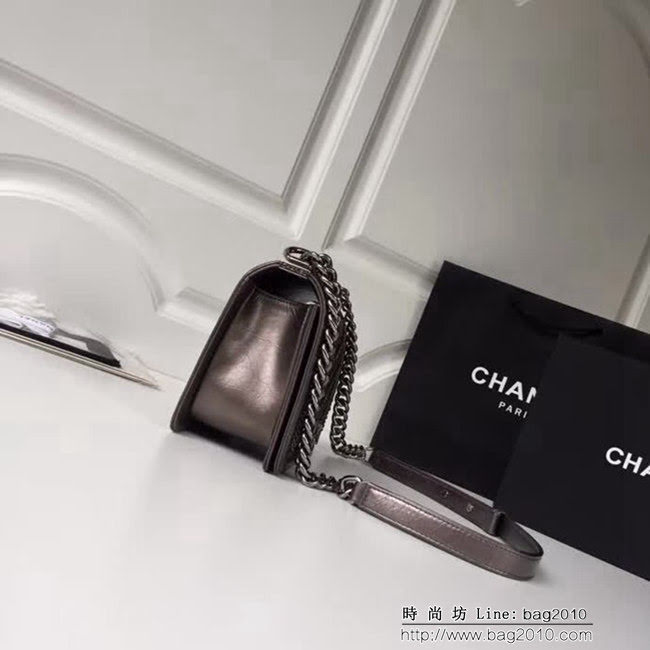 香奈兒CHANEL 銅灰色2018FW款皺紋小牛皮編織V線鏈條單肩斜挎包 DSC2111